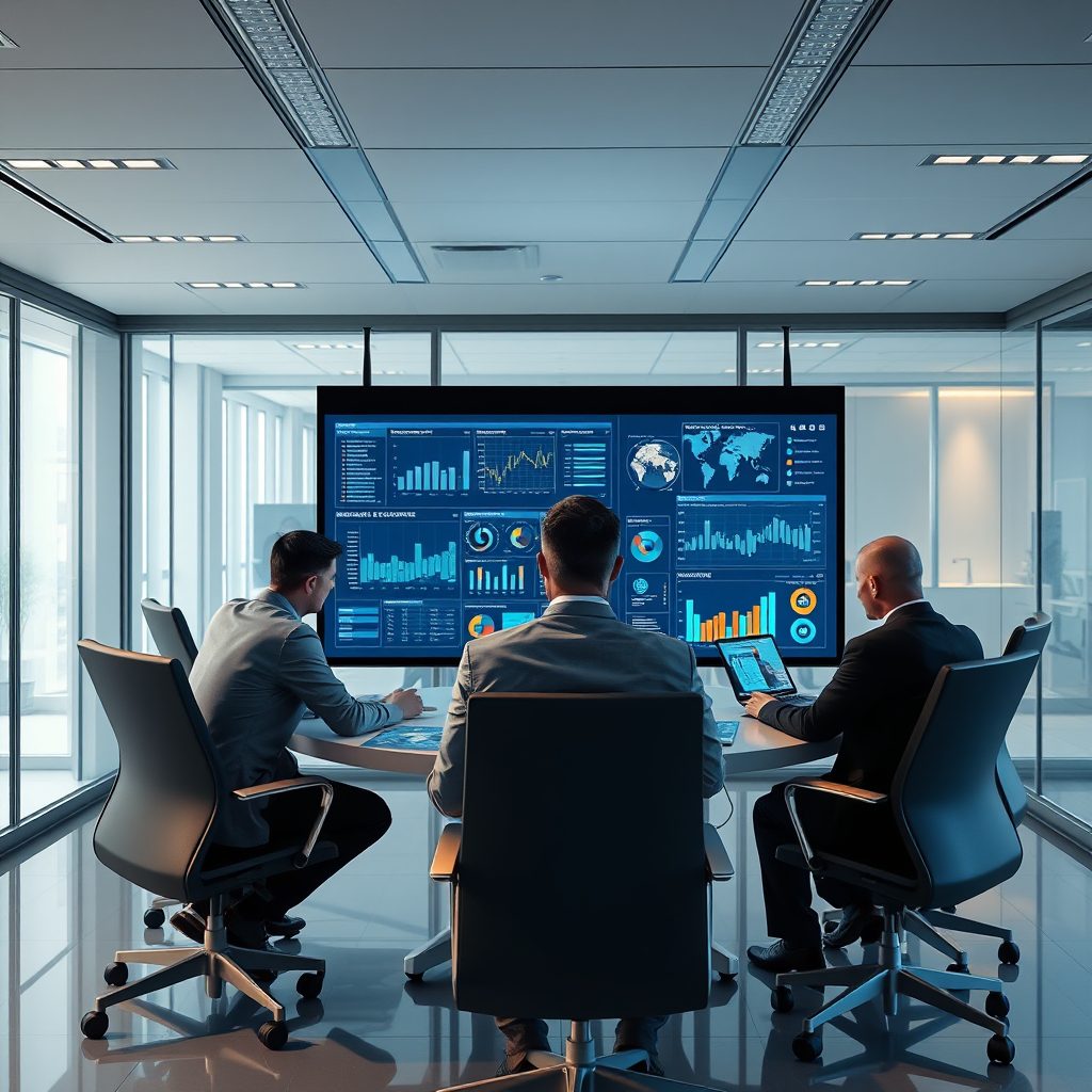 Estatísticas de smart contracts sendo analisadas por uma equipe de marketing digital